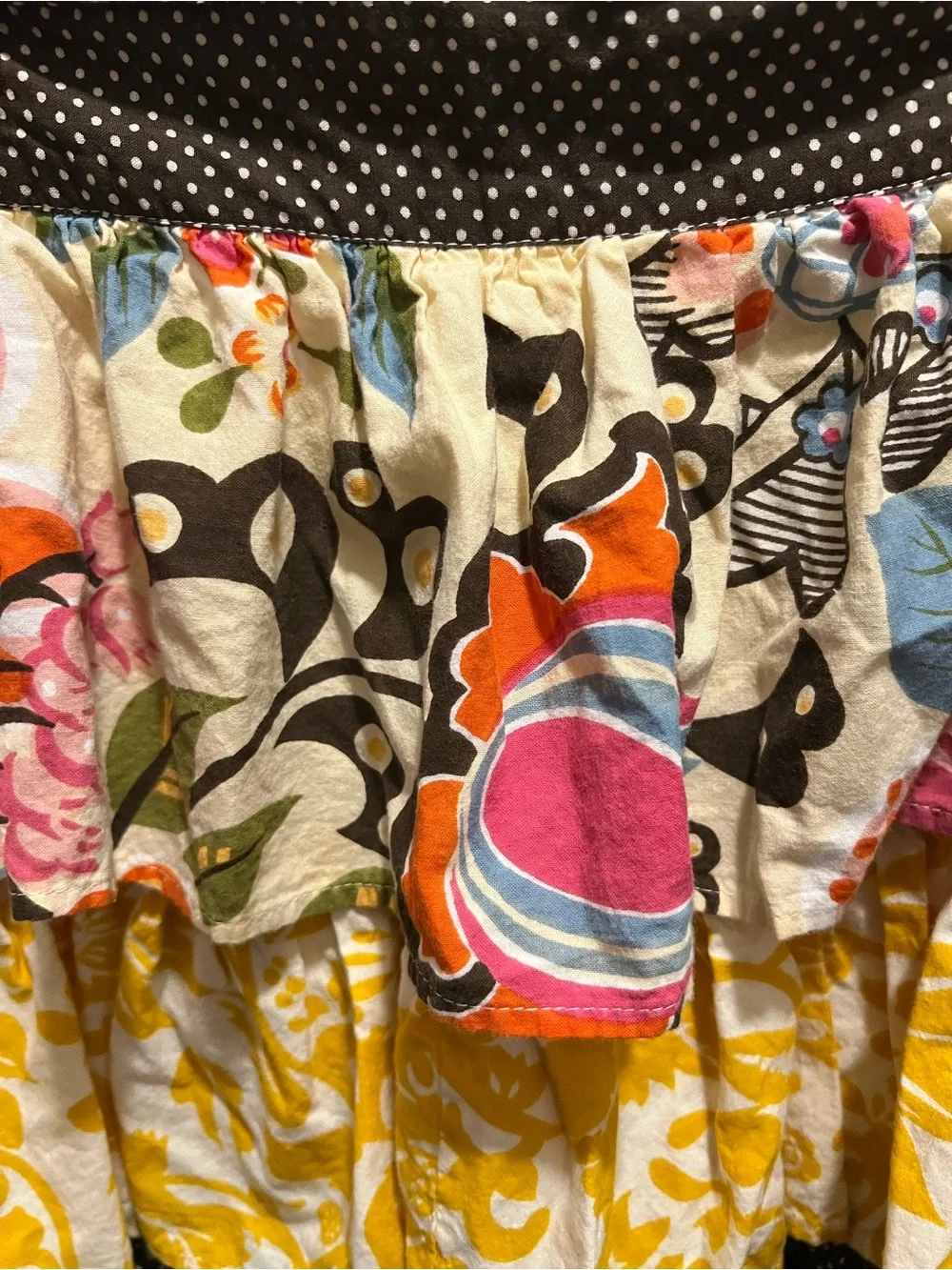 Pier 1 Multicolor Tiered Apron with Brown Polka Dot Trim